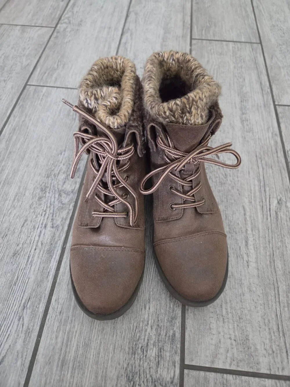White Mountain Savada Boots Sweater Knit Lace-Up Ankle Brown Women's Size 7.5